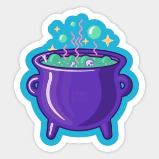 Witch's cauldron bubbling with magic on light colours Sticker